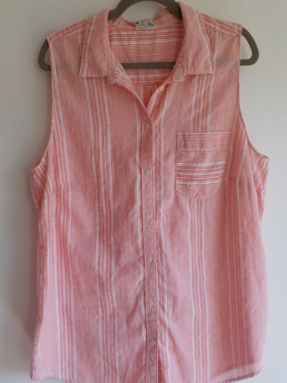 St John's Bay Blouse - Size XXL - Button Up Sleeveless Pink/White Stripe (798)